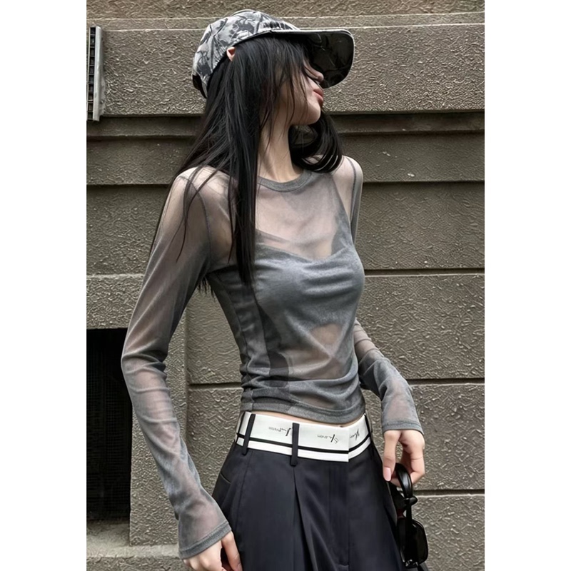 Niche Design Semi-Sheer Mesh Long-Sleeve T-Shirt for Women, 2026 Summer New Thin Sun-Protective Cover-Up Top Niche Design Semi-Sheer Mesh Long-Sleeve T-Shirt for Women, 2026 Summer New Thin Sun-Protective Cover-Up Top