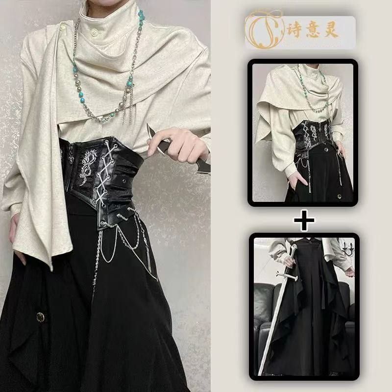 Wen Xiaohui's Cosplay Outfit with a High-End Feel, Yohji Yamamoto-Style Shirt, Irregular Patchwork Top with a Unique Design, Niche New Chinese Style Wen Xiaohui's Cosplay Outfit with a High-End Feel, Yohji Yamamoto-Style Shirt, Irregular Patchwork Top with a Unique Design, Niche New Chinese Style