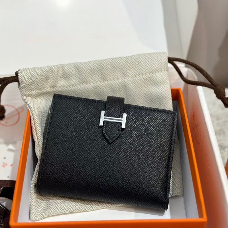 Imported Epsom Leather Fully Handmade Bearskin Short Wallet Card Holder H Brand Card Case Suit Clip Goatskin Wallet Imported Epsom Leather Fully Handmade Bearskin Short Wallet Card Holder H Brand Card Case Suit Clip Goatskin Wallet