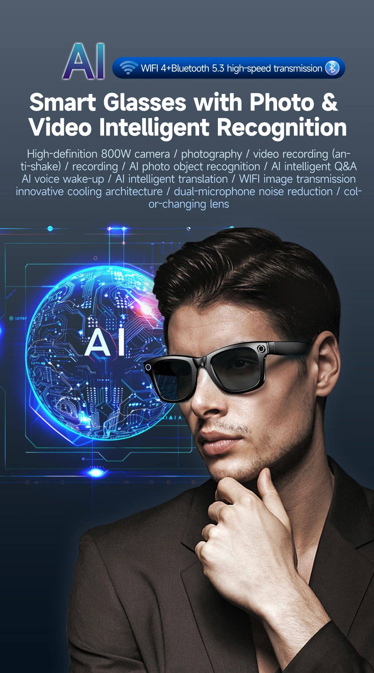 Компьютерные очки 2026 smart glasses men 8mp camera wifi bluetooth touch contr
