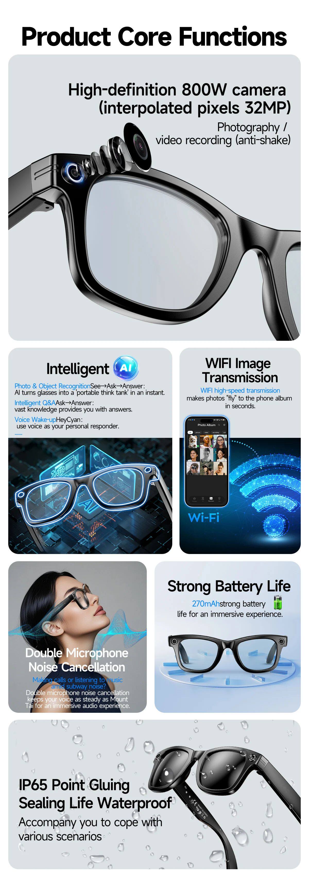 Компьютерные очки 2026 smart glasses men 8mp camera wifi bluetooth touch contr