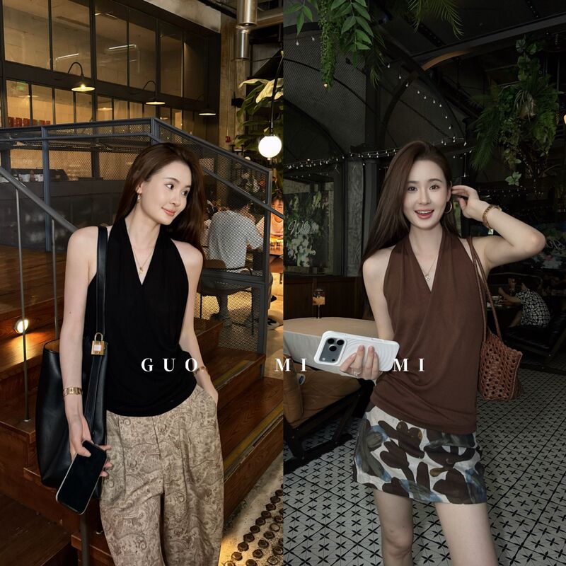 Guo Mimi Ss Korean Style Hot Girl Sleeveless Halter V-Neck Knitted Vest T-20260891 Guo Mimi Ss Korean Style Hot Girl Sleeveless Halter V-Neck Knitted Vest T-20260891