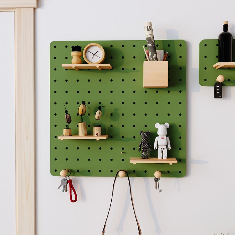 Entrance hole board wooden hanging board storage rack entry solid wood wall storage background wall decoration display rack customization