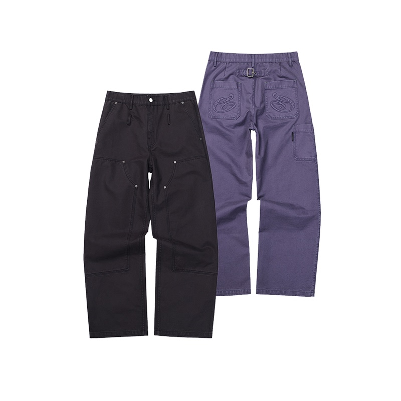 Expensive Taste Washed Denim Loose Casual Double-Knee Non-Waxed Waxed-Feel Paris Button Cargo Pants