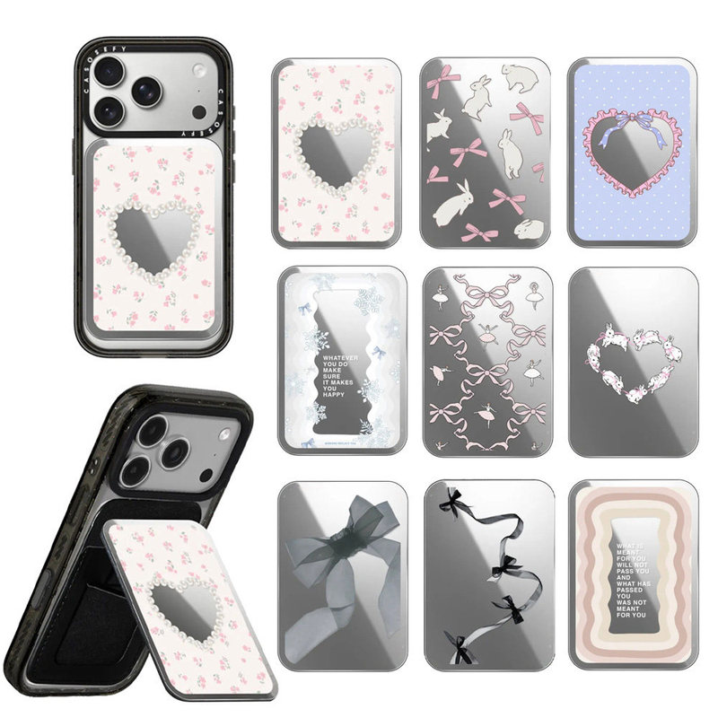 Casetifiy Magnetic Mirror Card Holder Stand Universal for Mobile Phones Ballet Style Girl Magsafe Magnetic Card Holder for Women