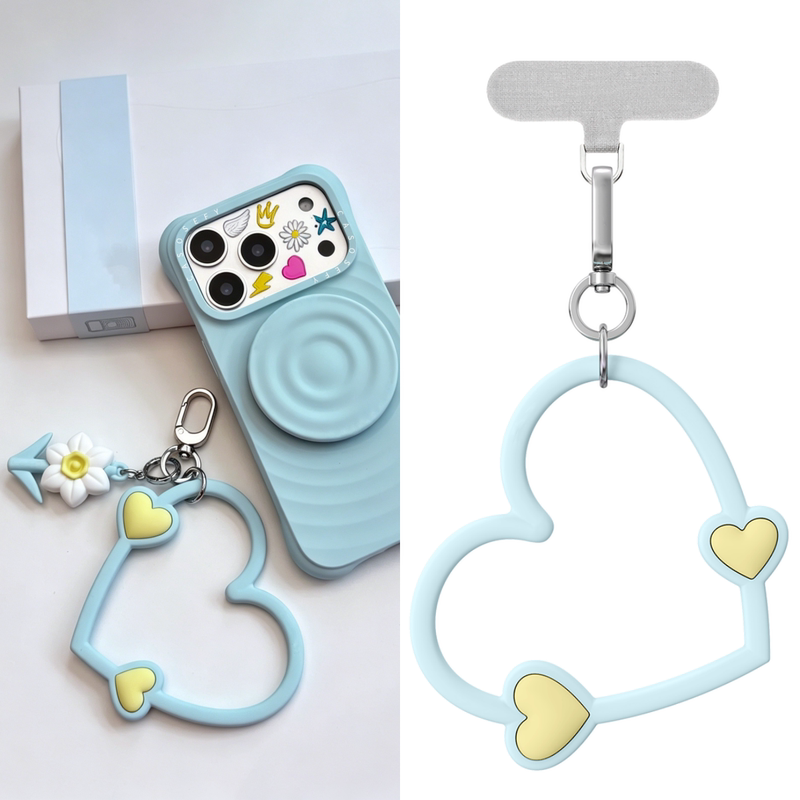 Casetifiy Sky Blue Heart Wristband Mobile Phone Chain Silicone Letter Lanyard Pendant DIY Wrist Decoration