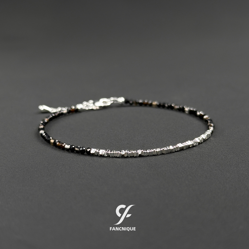 Shuguang S925 Sterling Silver Striped Agate Broken Silver Bracelet for Couples, Men and Women, Stackable, Light Luxury, Niche Bracelet Accessory Shuguang S925 Sterling Silver Striped Agate Broken Silver Bracelet for Couples, Men and Women, Stackable, Light Luxury, Niche Bracelet Accessory