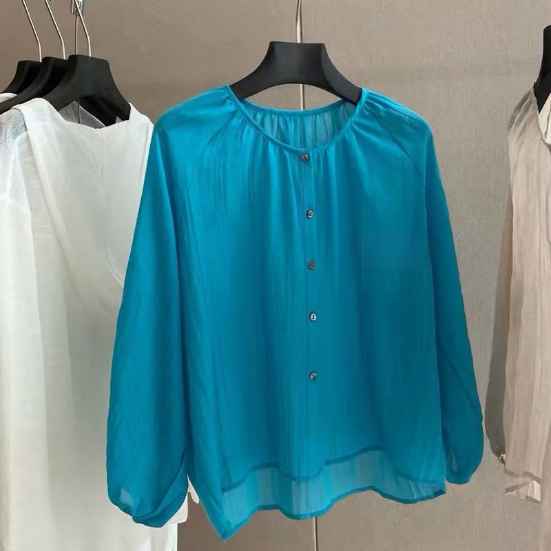 Round Neck Single-Breasted Puff Sleeve Thin Shirt 80732 # No Returns or Exchanges Are Supported7.22 Round Neck Single-Breasted Puff Sleeve Thin Shirt 80732 # No Returns or Exchanges Are Supported7.22