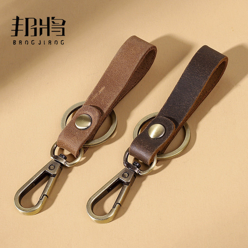 Headlayer cow leather car key buckle men upscale genuine leather wearing leather strap style key buckle minimalist Personality Car Lock Spoon buckle