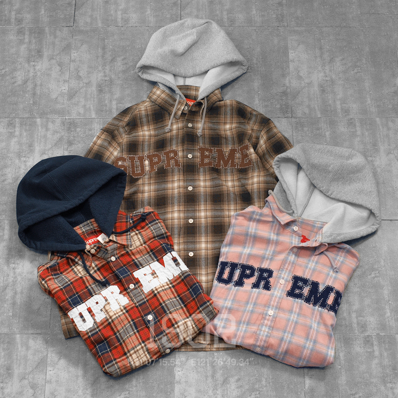 In Stock Supreme 26Fw Applique Shirt Plaid Checkered Hooded Shirt Jacket In Stock Supreme 26Fw Applique Shirt Plaid Checkered Hooded Shirt Jacket