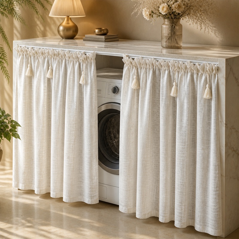 Japanese-Style Linen Cabinet Curtains, Curtain for Covering Cabinets, Half Curtain for Kitchen, Short Curtain, Partition Curtain, Dust-Proof Cabinet Curtain