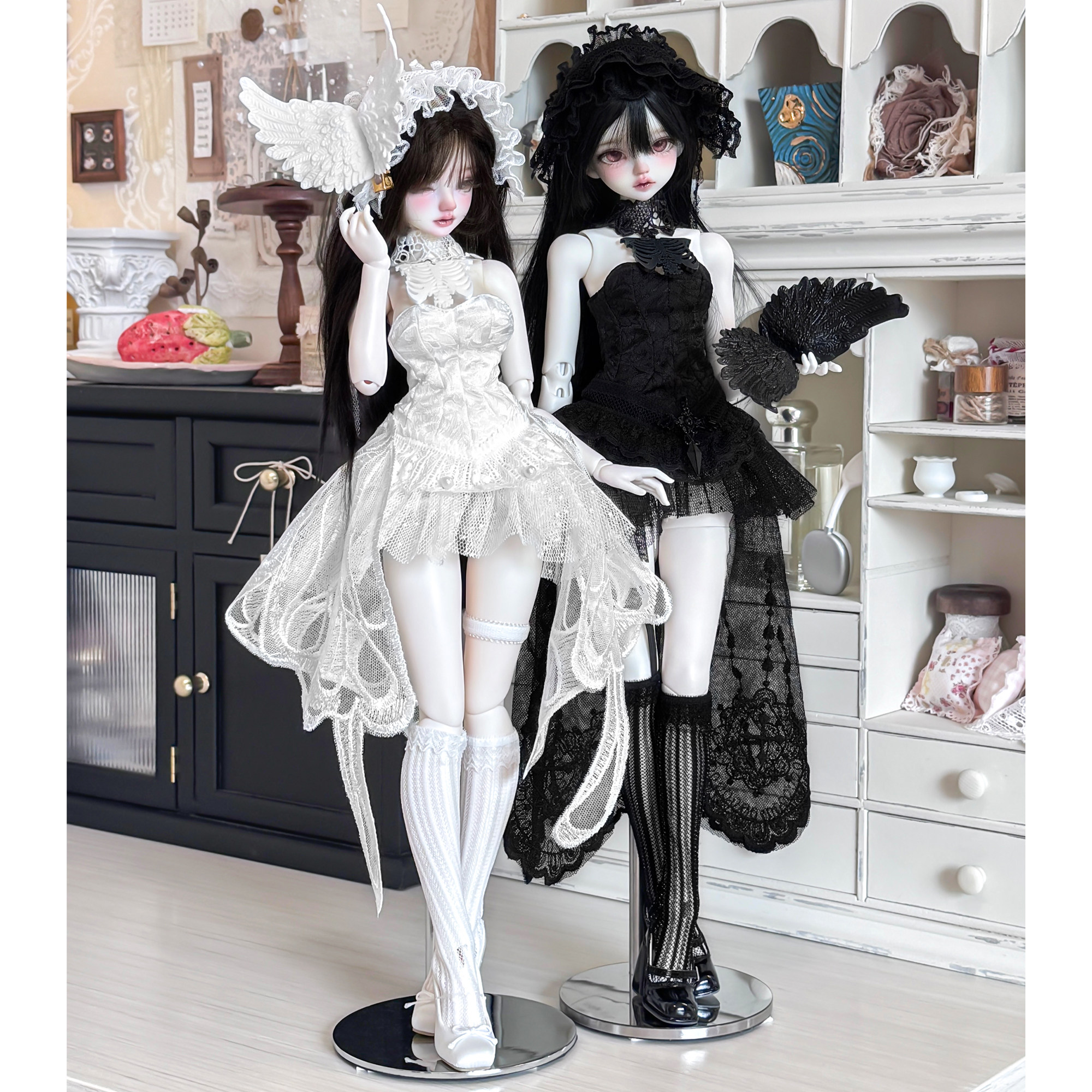 [Полный стиль] Четырехточечная одежда bjd, черно-белая, детская одежда в готическом стиле, можно носить общую четверку /старшую четверку /толстую четверку