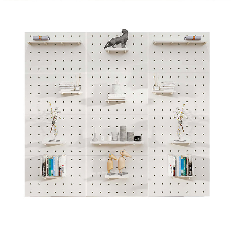 Solid wood wall hole board storage rack storage background wall hanging board wooden bookshelf decorative display rack customization