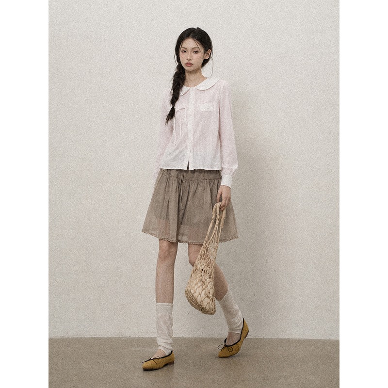Fggea21 Pink Polo Doll Collar Straight Shoulder Miu Style Shirt T-Shirt Early Autumn Long-Sleeve Cardigan Top Women's Clothing Fggea21 Pink Polo Doll Collar Straight Shoulder Miu Style Shirt T-Shirt Early Autumn Long-Sleeve Cardigan Top Women's Clothing