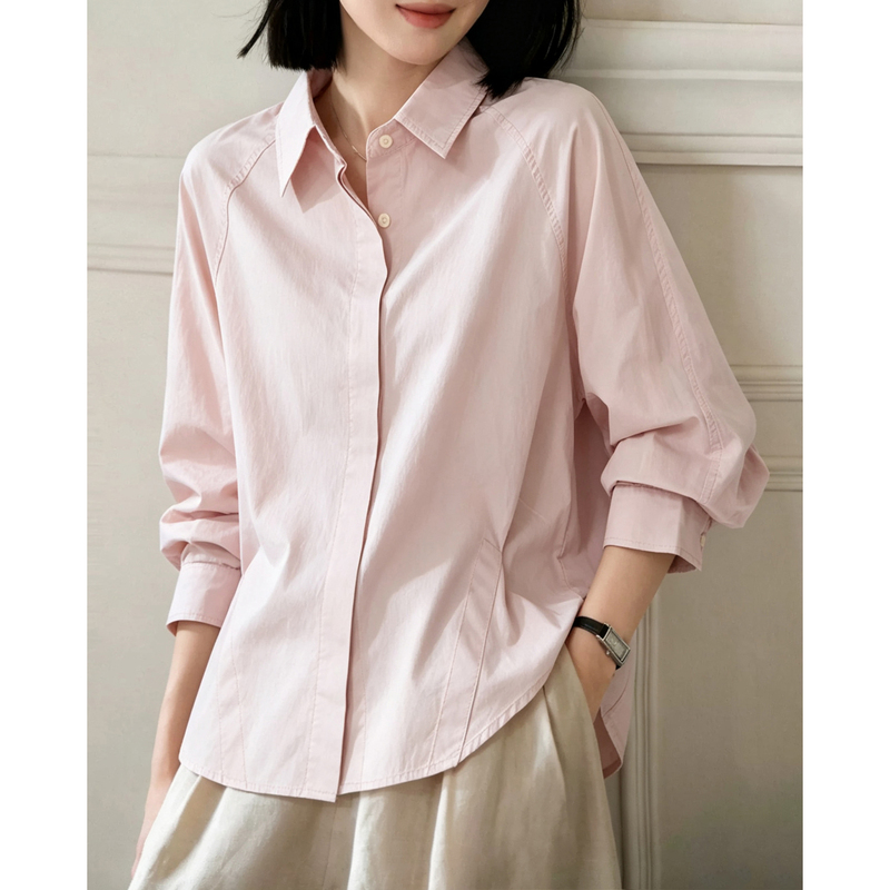 Novo Zhiyu 100% Cotton Casual Shirt, Loose Design, 2026 Early Autumn New Style, Beautiful Pink Top for Women, Thin Novo Zhiyu 100% Cotton Casual Shirt, Loose Design, 2026 Early Autumn New Style, Beautiful Pink Top for Women, Thin