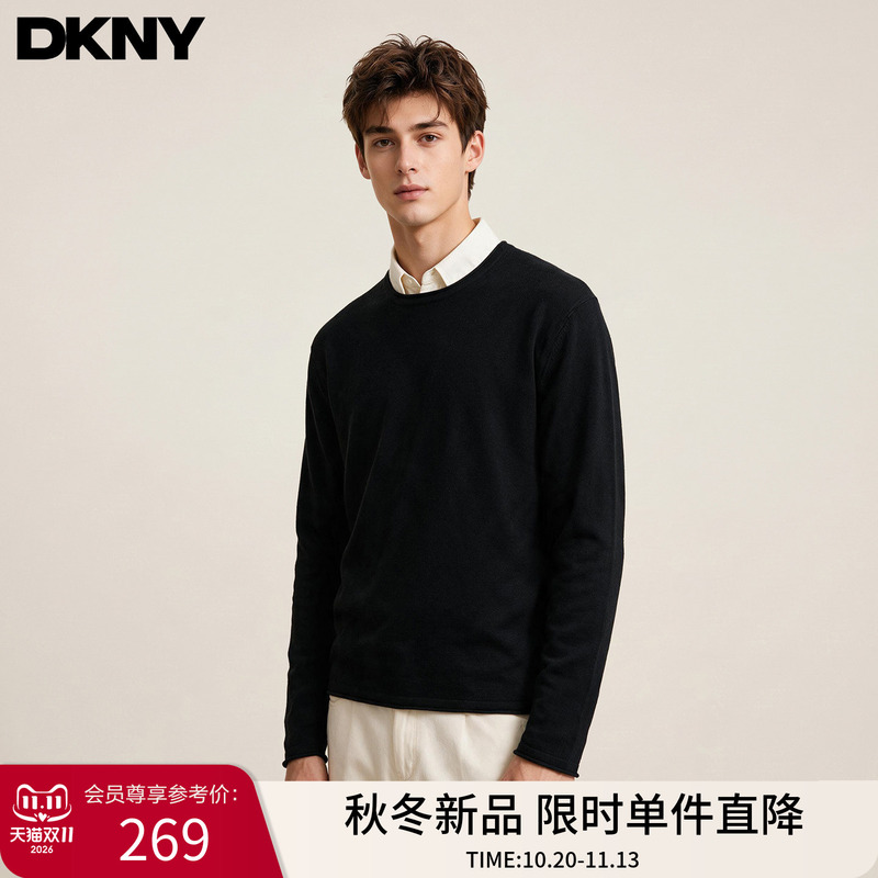 Dkny Tang Kenaer Black Versatile Pullover Sweater 2026 Autumn Loose Casual Knitwear Round Neck Top