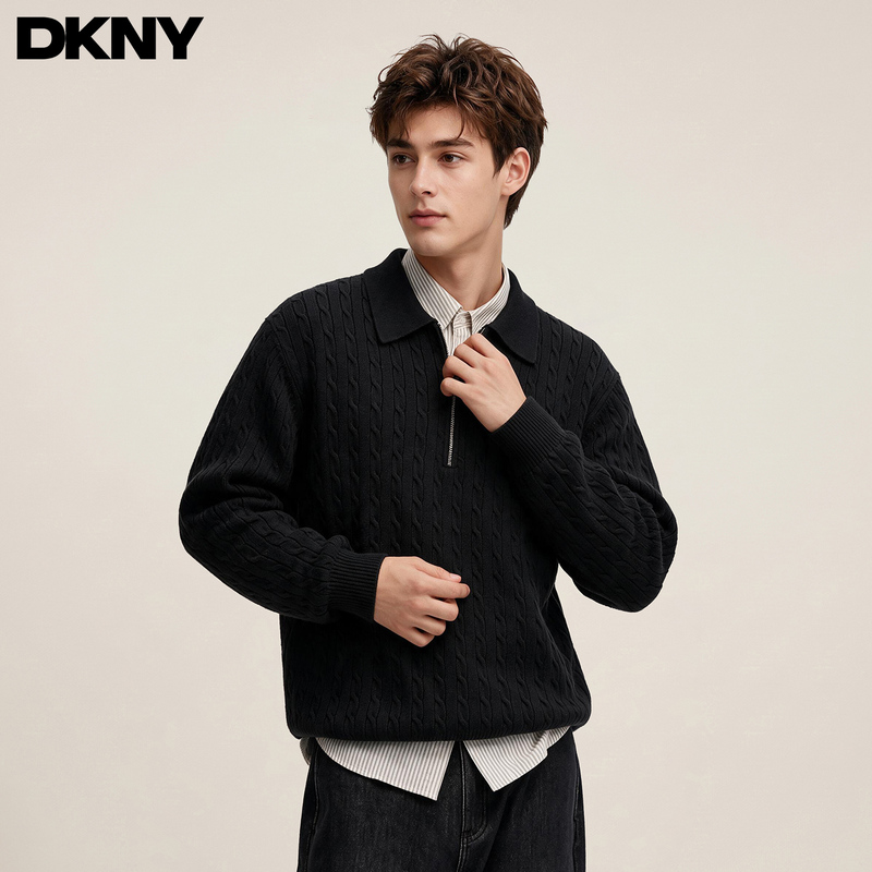 Dkny Tang Kenaer Half-Open Collar Ribbed Business Sweater 2026 Autumn Long-Sleeve Pullover Knitwear Inner Layer