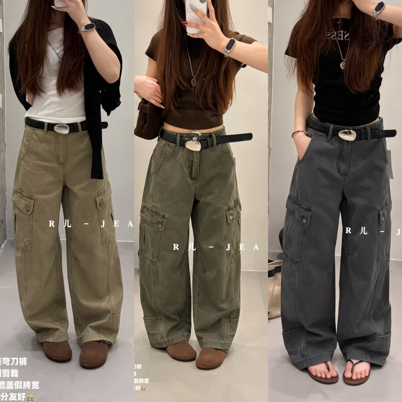 Rer Jeans-Av 2066 American Retro Multi-Pocket Cargo Pants for Women, Loose Wide-Leg Scimitar Casual Pants Rer Jeans-Av 2066 American Retro Multi-Pocket Cargo Pants for Women, Loose Wide-Leg Scimitar Casual Pants
