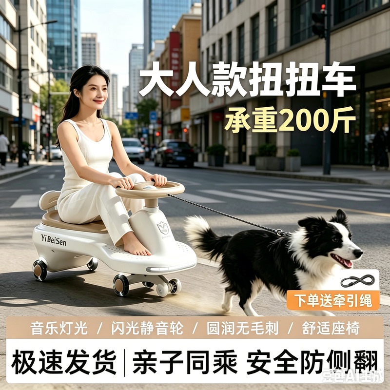 Twisting Car for Adults, Drift Car, Dog-Pulled Running Car, Children's Sliding Car, Anti-Rollover Rocking Car, Adult Swing Car, Running Car