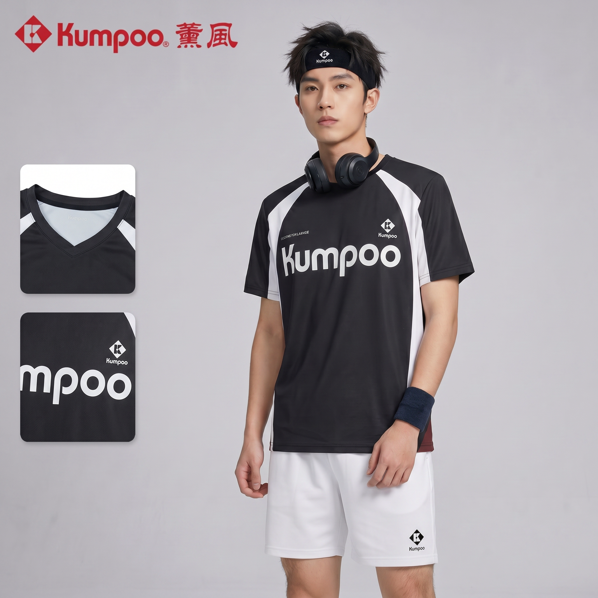 kumpoo薰风新款运动服套装女速干羽毛球服短袖男透气短裤短裙熏风