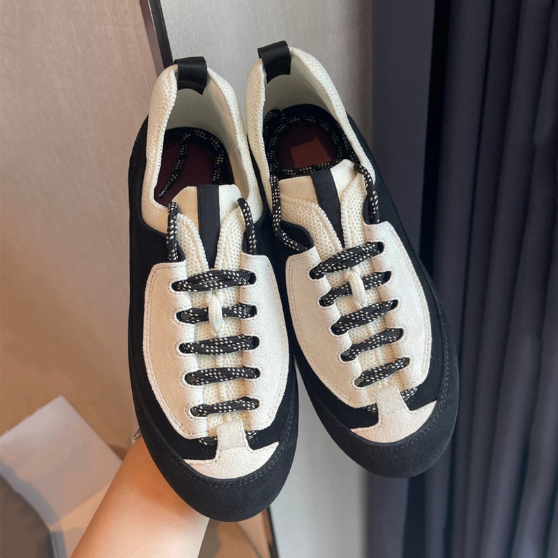 【Lu Du Yao】2026 New Style Chanel-Inspired Color-Block Panda Shoes Women's Casual German Training Shoes Sports Chunky Shoes