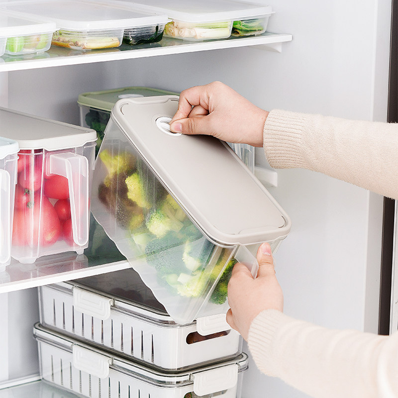 Japanese style drain box with handle refrigerator storage box partition fresh box storage box fruit box kitchen storage box