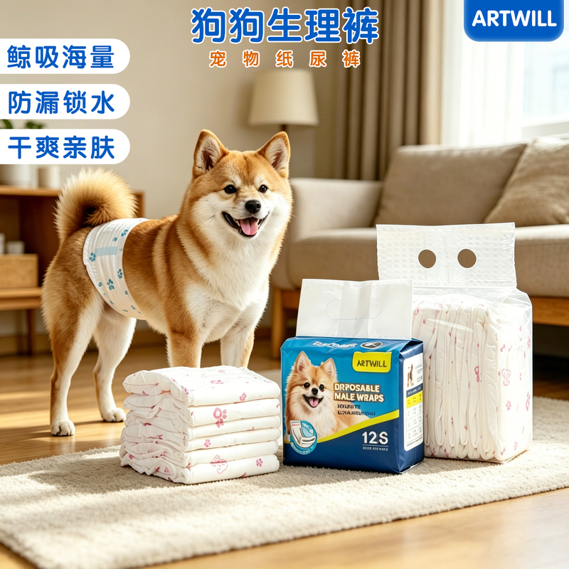 Artwill Female Dog Diapers, Male Dog Physiological Pants, Dog Home and Outdoor Pull-Up Pants, Diaper Pads