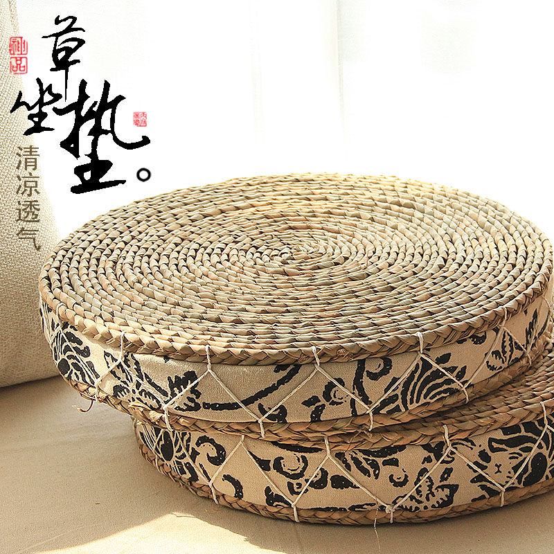 Pastoral straw thickened futon mat, seat cushion, bay window mat, tatami fabric meditation round small yoga mat