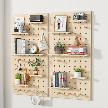 Wall rack hole board wall hanging wall bookshelf living room entrance creative storage rack solid wood partition storage rack
