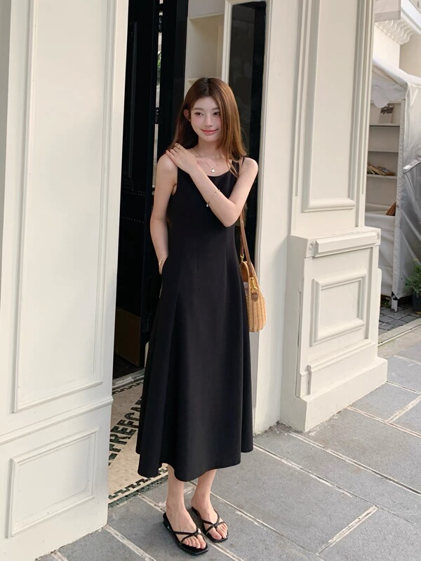 8.18 Selected French Hepburn-Style Black Sleeveless Vest Dress for Women, Bust 88, Length 116