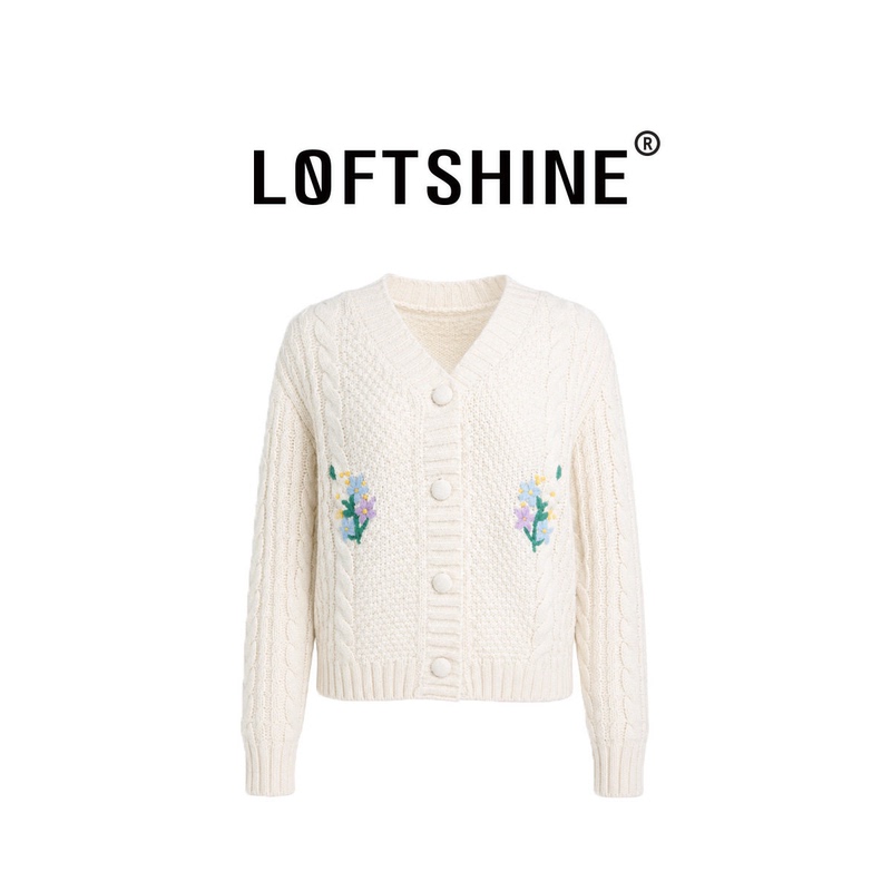 Loftshine Sweet Style V Neck Flower Embroidered Knitted Cardigan Women's Sweater Jacket Ls707B51004