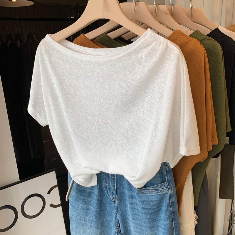 Dzoe French-Style White Off-Shoulder Short-Sleeve Women's Summer Thin Cool Snowflake Cotton T-Shirt Loose Off-Shoulder Top Dzoe French-Style White Off-Shoulder Short-Sleeve Women's Summer Thin Cool Snowflake Cotton T-Shirt Loose Off-Shoulder Top