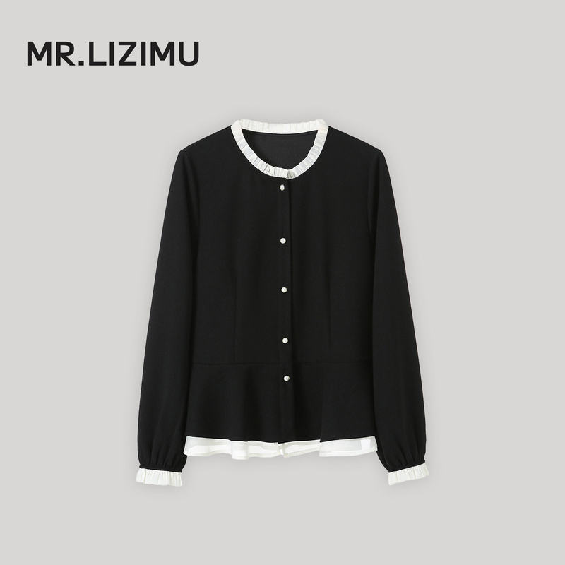 Mr. Li Zimu's Casual Ruffled Collar Shirt for Women, 2026 Autumn New Style, Loose Fit, Slimming, Long-Sleeved, Age-Reducing Top