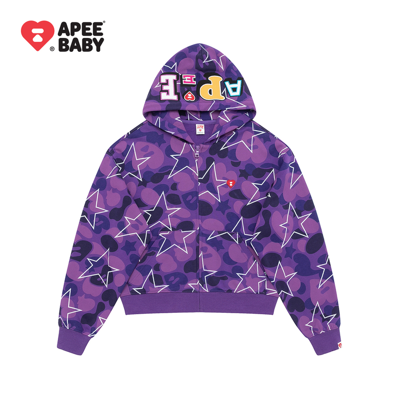 Apee Heart Star Camouflage Hooded Sweatshirt Early Autumn Colorful Letter Embroidery Short Cardigan Hot Girl Casual Jacket