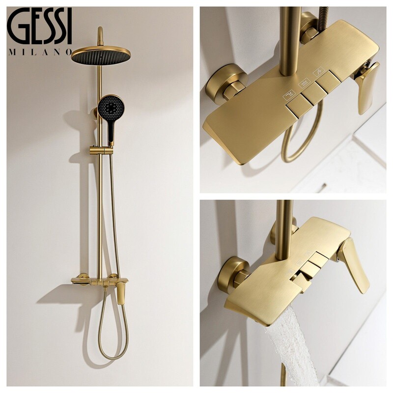 Gessi Italian All-Copper Exposed Piano Bathroom Wall-Mounted Rose Gold Shower Head with Pressure Boosting