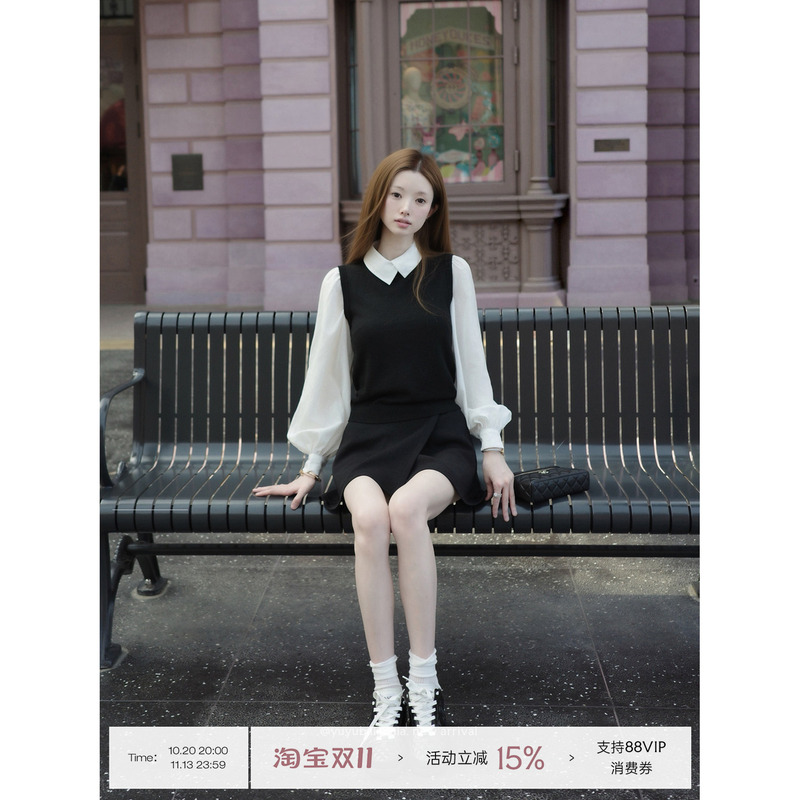 Squid and Frozen Pear Soup Yuyu Shop Owner's Private Line!! 【Must Buy】High-End Long-Sleeved Shirt, Vest, and Skirt Set
