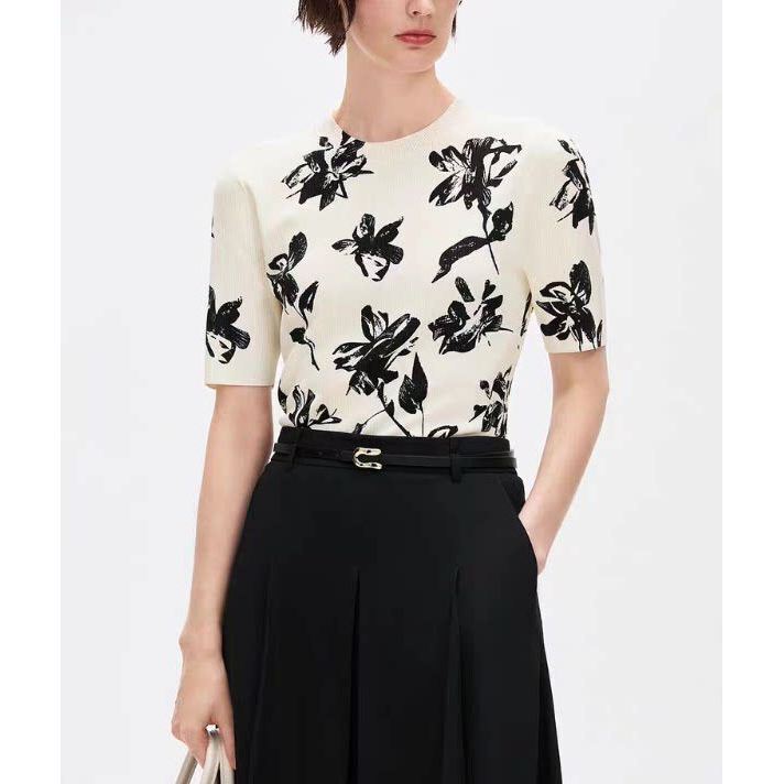 【Gaodi Silk】Gds 2026 New Style Nai Kou Fashion Embroidered Floral Short-Sleeved Knit Top Xy13114~