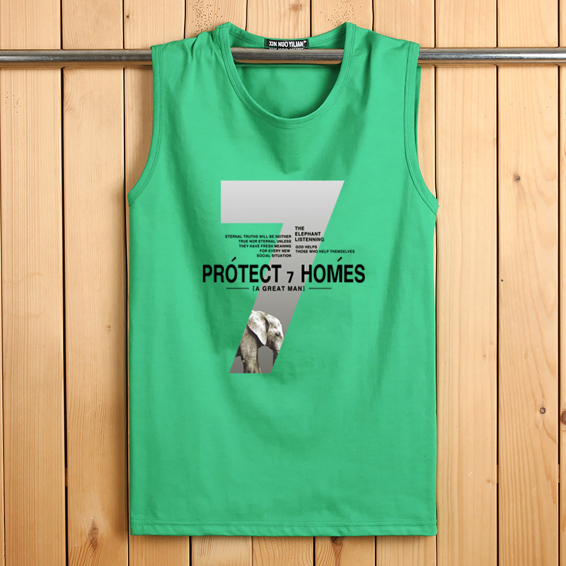 Áo thun cotton không tay nam in cộng với phân bón tăng thể thao áo vest rộng kích thước cổ tròn áo vest đáy - Áo vest cotton áo khoác ghi lê nam