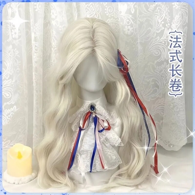 【French Princess】Creamy Platinum Blonde Wig for Women, French Style Cosplay Sweet Girl Daily Wavy Long Curly Wig 【French Princess】Creamy Platinum Blonde Wig for Women, French Style Cosplay Sweet Girl Daily Wavy Long Curly Wig