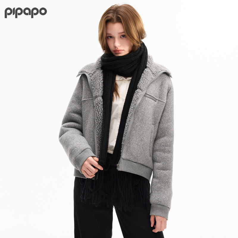 Pipapo Basic Series - Lamb Wool Lapel Jacket for Women, Autumn and Winter Textured Wool Silhouette Short Jacket
