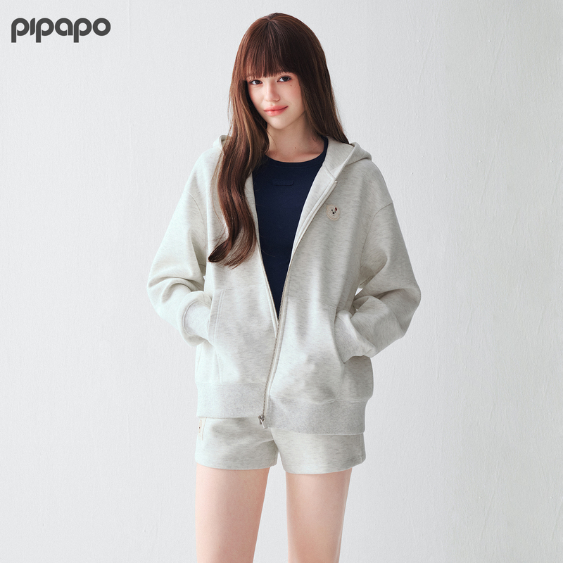 Pipapo Three-Dimensional Ear Air-Feel Sweatshirt Jacket Women's Autumn Shorts Set Two-Piece Set