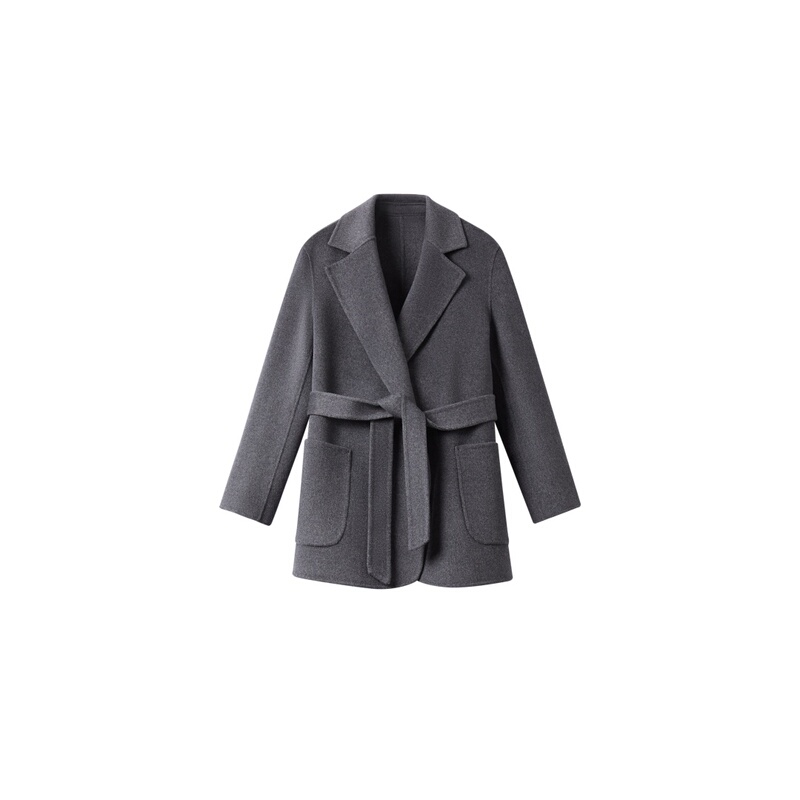 [Exclusive to Sisi] Minimalist Style Double-Sided Wool Coat for Women, Mid-Length, Belted, Waist-Cinching Woolen Jacket 8820