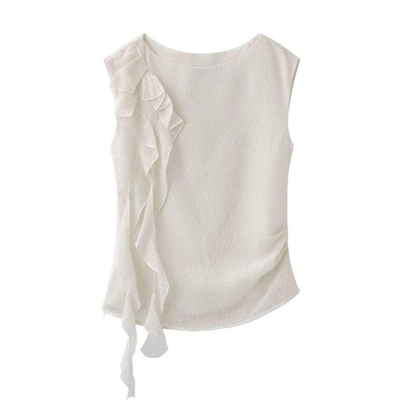 2026 Summer New Fashion Versatile Short Sleeveless Round Neck Ribbon Shirt Women's Top 2026 Summer New Fashion Versatile Short Sleeveless Round Neck Ribbon Shirt Women's Top
