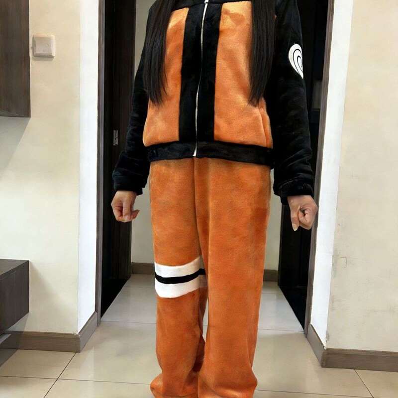 Naruto Uzumaki Pajamas Plush Set, Fleece-Lined and Thickened Pajamas, Naruto Cosplay Outfit