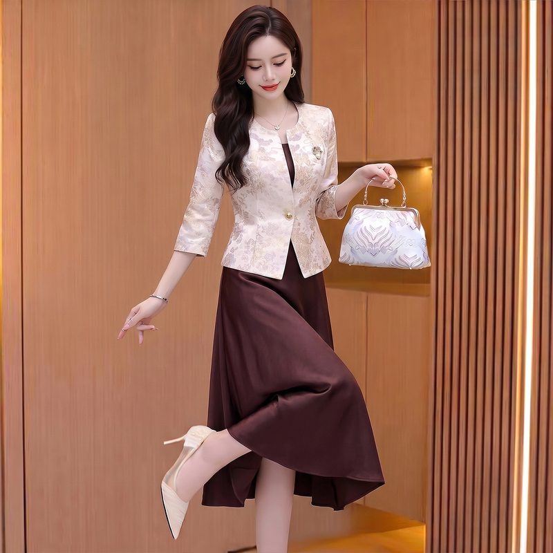 New Chinese-Style National Fashion Suit Dress for Women 2026 New Autumn Hot-Selling Petite Mother of the Bride Wedding Banquet Dress