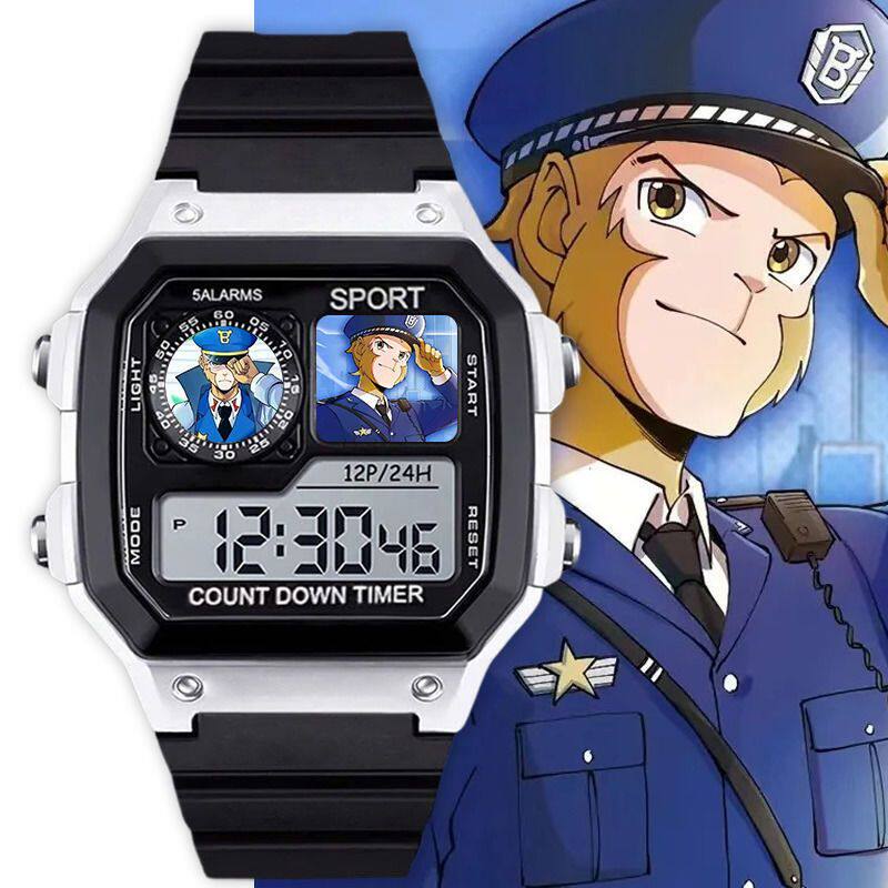 Factory Direct Sales Monkey Police Chief's Detective Series Small Square Waterproof Watch Student Electronic Watch Silent Alarm Clock Night Light