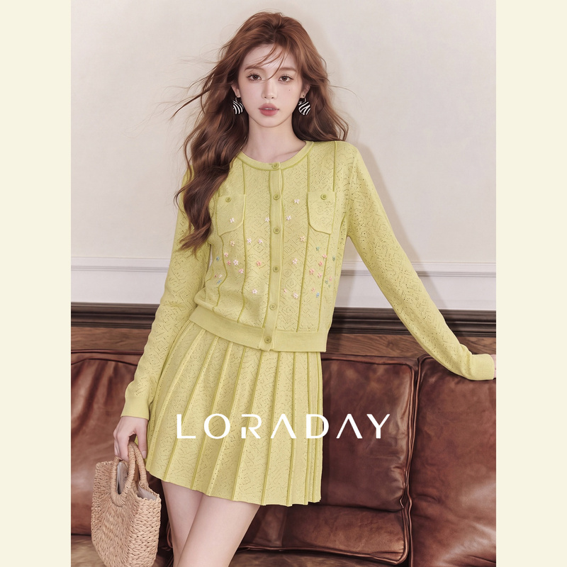 Lora Day Korean-Style Lazy and Relaxed Outfit, Unique and Super Stylish, Mature and Intellectual Yellow Knit Suit Dress for Autumn