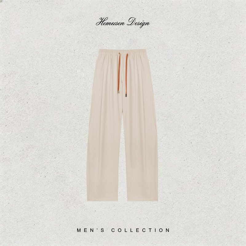 Hemusen-Old Money Style Contrasting Color Waistband Casual Breathable Straight-Leg Casual Pants 2601K451