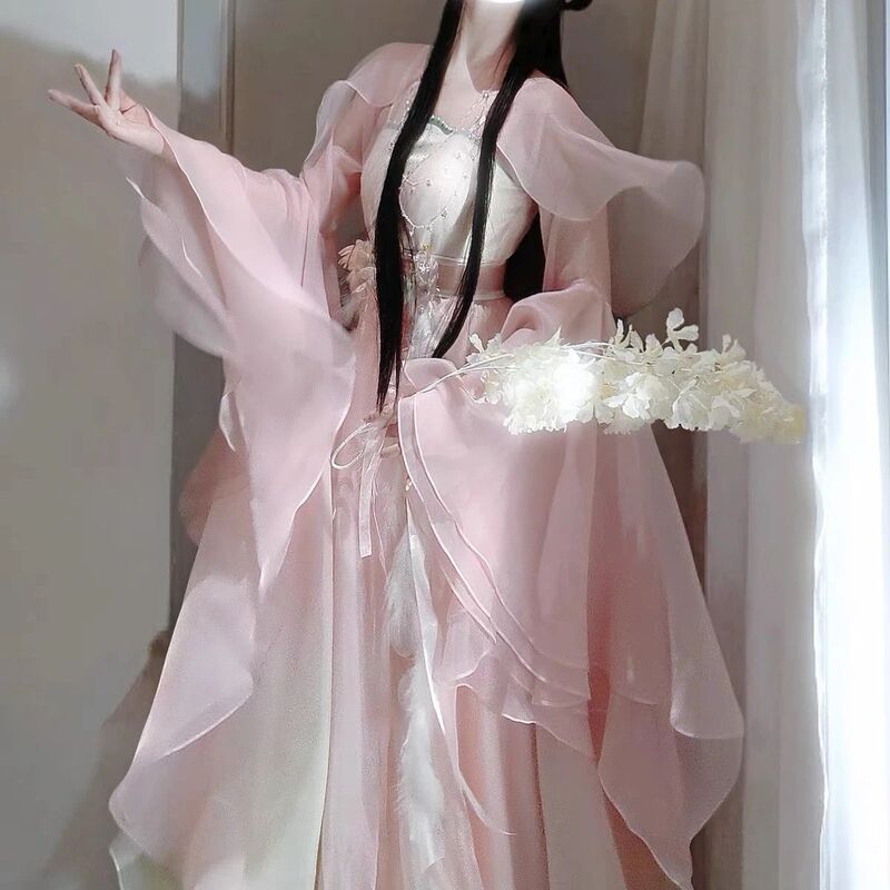 New Style Peach Blossom Fairy Gradient Color Qianxiang-Style Costume, Fairy-Like Large Hem Ancient Costume for Dancing, Hanfu, Super Fairy-Like New Style Peach Blossom Fairy Gradient Color Qianxiang-Style Costume, Fairy-Like Large Hem Ancient Costume for Dancing, Hanfu, Super Fairy-Like