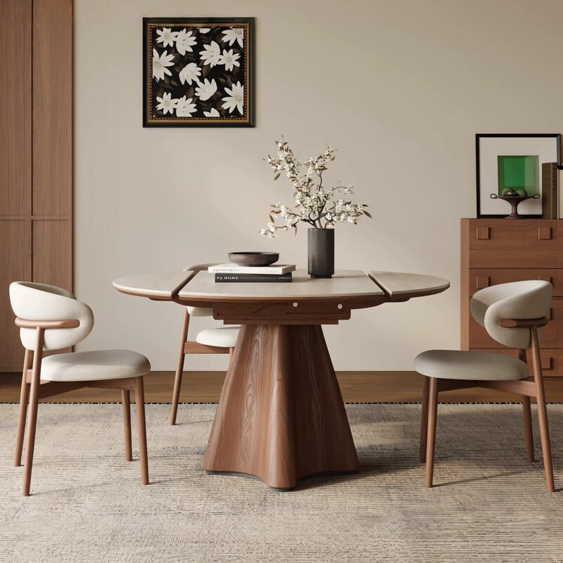Travertine Stone Dining Table and Chairs, Antique Style, 2026 New Model, Suitable for Small Households, Convertible Round Table, Foldable Dining Table for Living Room Travertine Stone Dining Table and Chairs, Antique Style, 2026 New Model, Suitable for Small Households, Convertible Round Table, Foldable Dining Table for Living Room